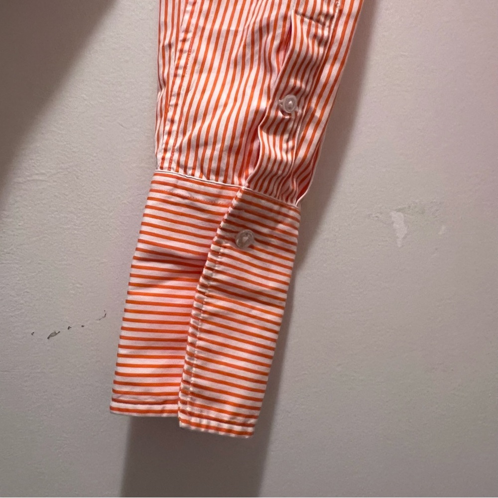 RALPH LAUREN Striped Cotton Ruffle Bib Blouse Orange White Button Small - Picture 4 of 5